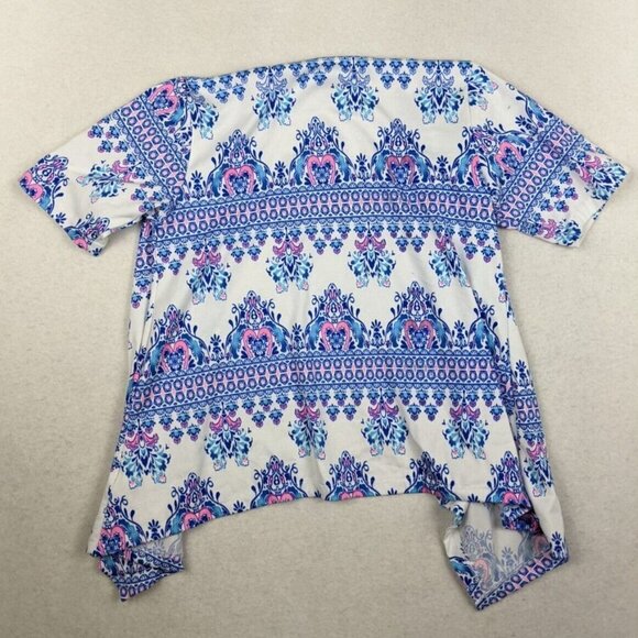 LIMITED TOO GIRLS WHITE BLUE PINK PRINT SHORT SLEEVE STRETCH KNIT TOP - M 10/12 - Picture 6 of 7